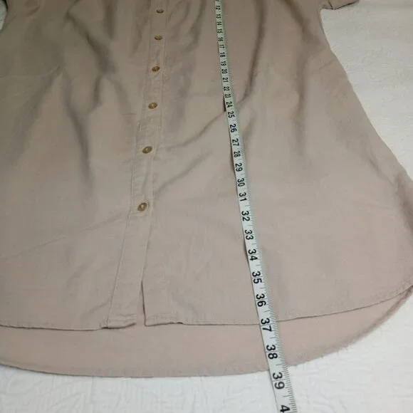 Coastal Comfort Shirt Dress Linen Blend Button-Up With Pockets Size M Beige - Picture 11 of 11